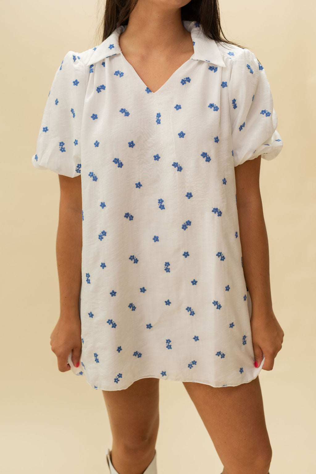 Blue Embroidered Daisy Shift Mini Dress Francis + Fern Blue Embroidered Daisy Shift Mini Dress Francis + Fern