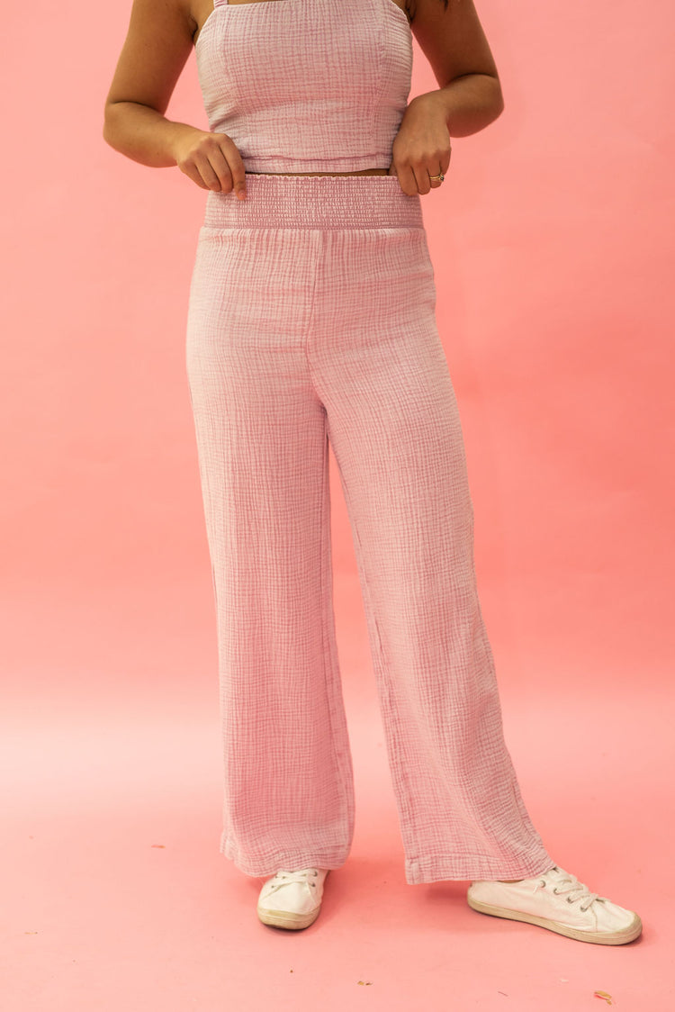 Z Supply Cassidy Gauze Full Length Pant in Bleached Mauve