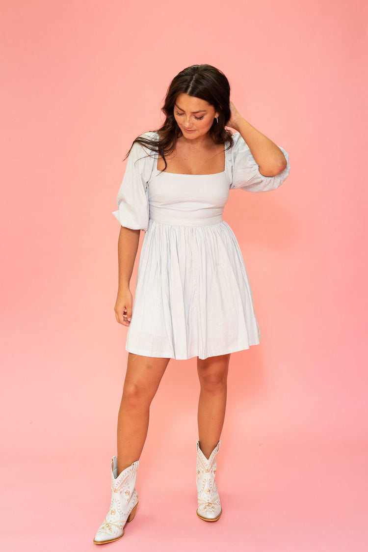 Fit and Flare Mini Dress in Blue Francis + Fern Fit and Flare Mini Dress in Blue Francis + Fern