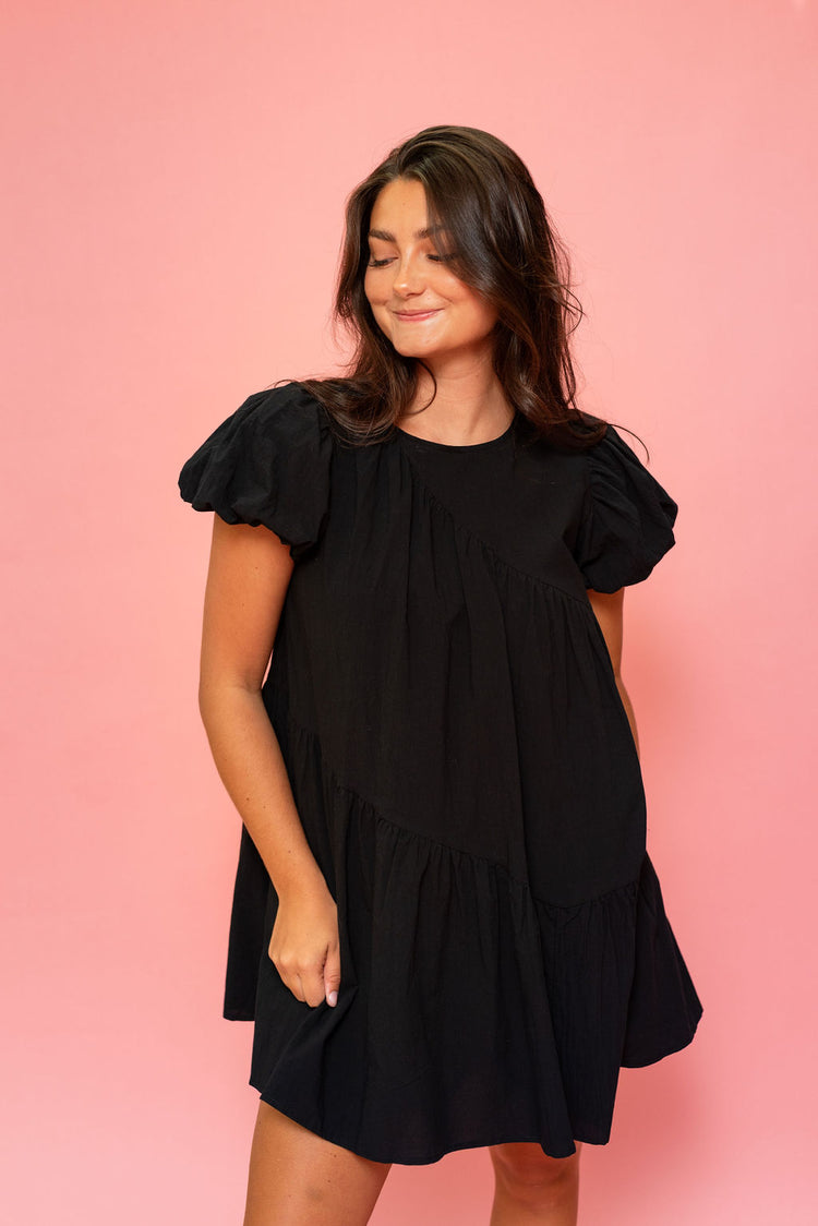 Diagonal Seam Mini Dress in Black