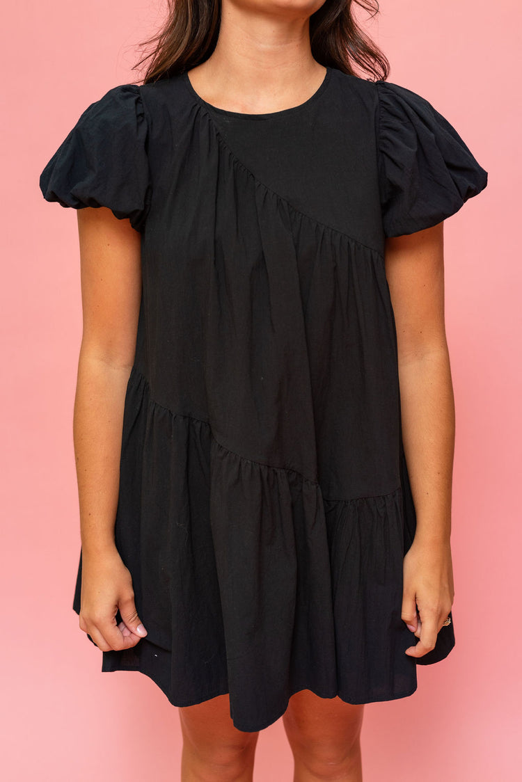 Diagonal Seam Mini Dress in Black
