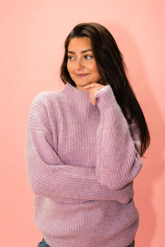 Isabel Wool Blend Mock Neck Sweater in Lavender