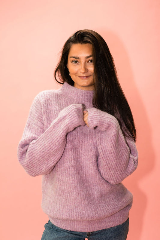 Isabel Wool Blend Mock Neck Sweater in Lavender