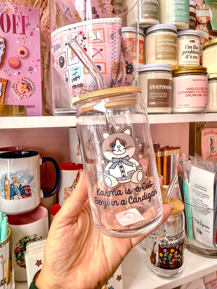 Karma Is A Cat Glass Cup