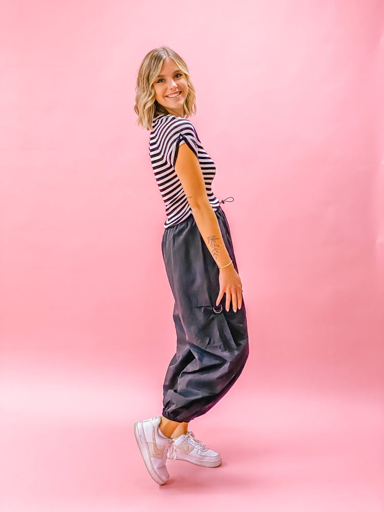 Iris Nylon Balloon Cargo Pant in Black