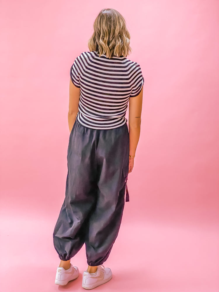 Iris Nylon Balloon Cargo Pant in Black