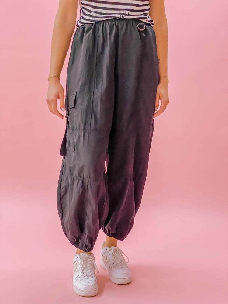 Iris Nylon Balloon Cargo Pant in Black