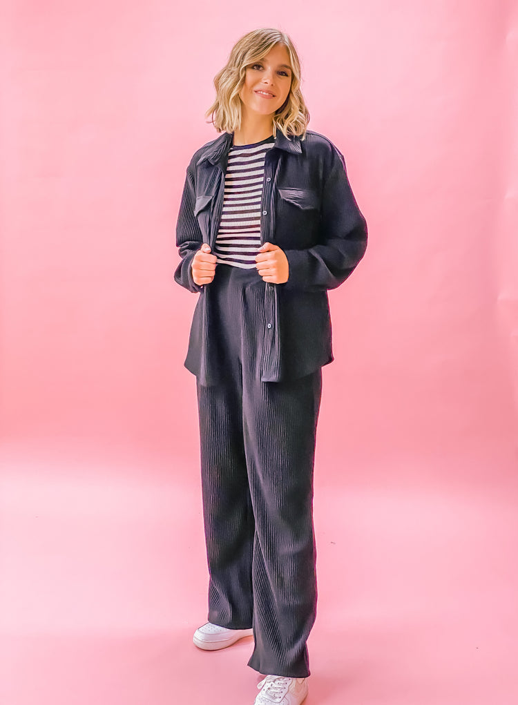 Black Wide Ribbed Pants