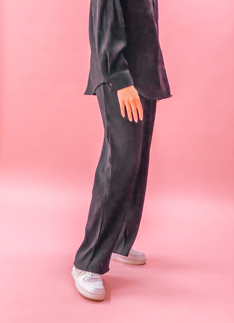 Black Wide Ribbed Pants