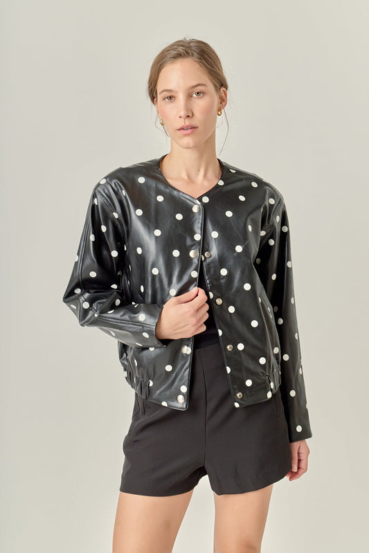 Polka Dot Faux Leather Jacket