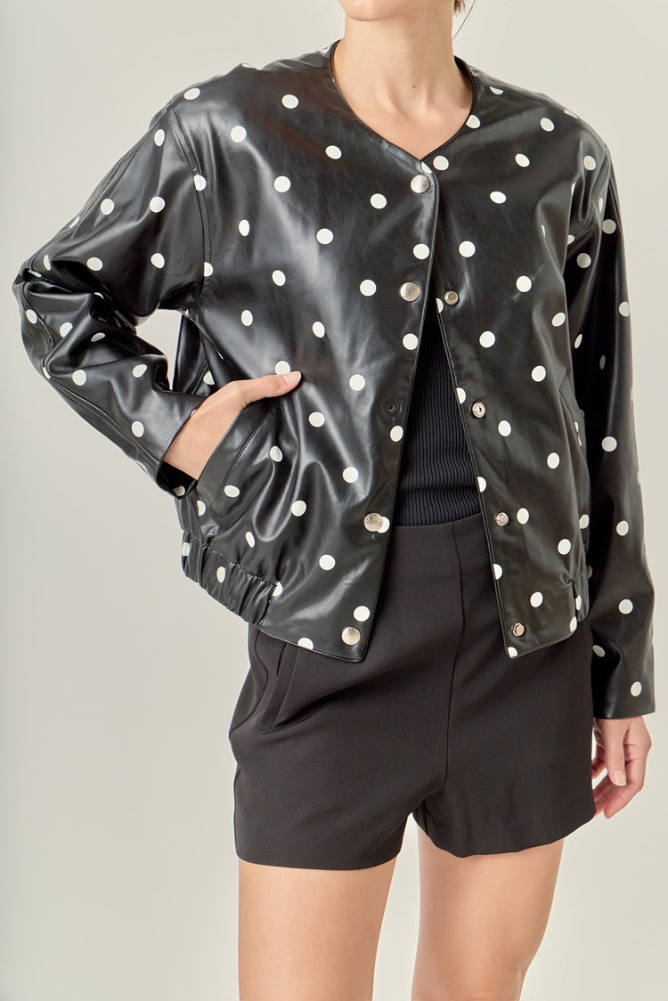 Polka Dot Faux Leather Jacket
