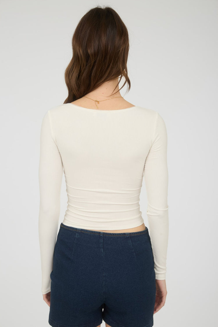 Scooped Bow Long Sleeve Knit Top