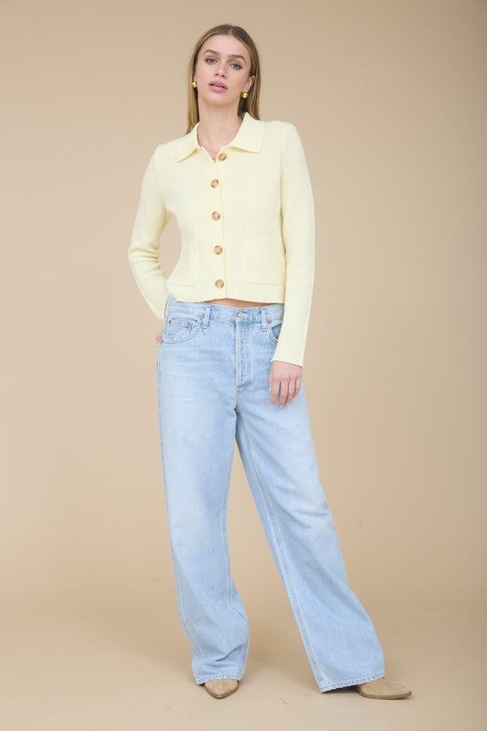 Long Sleeve Collared Button Down in Butter Yellow