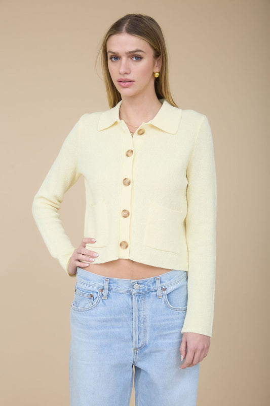 Long Sleeve Collared Button Down in Butter Yellow