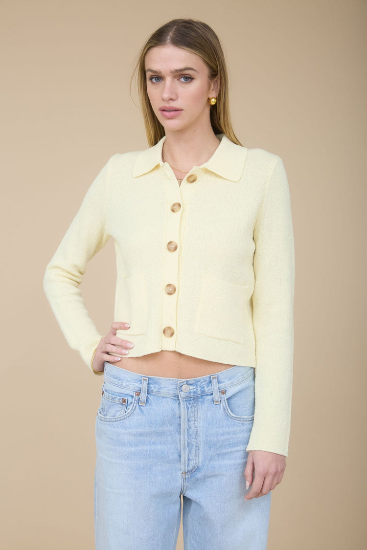 Long Sleeve Collared Button Down in Butter Yellow