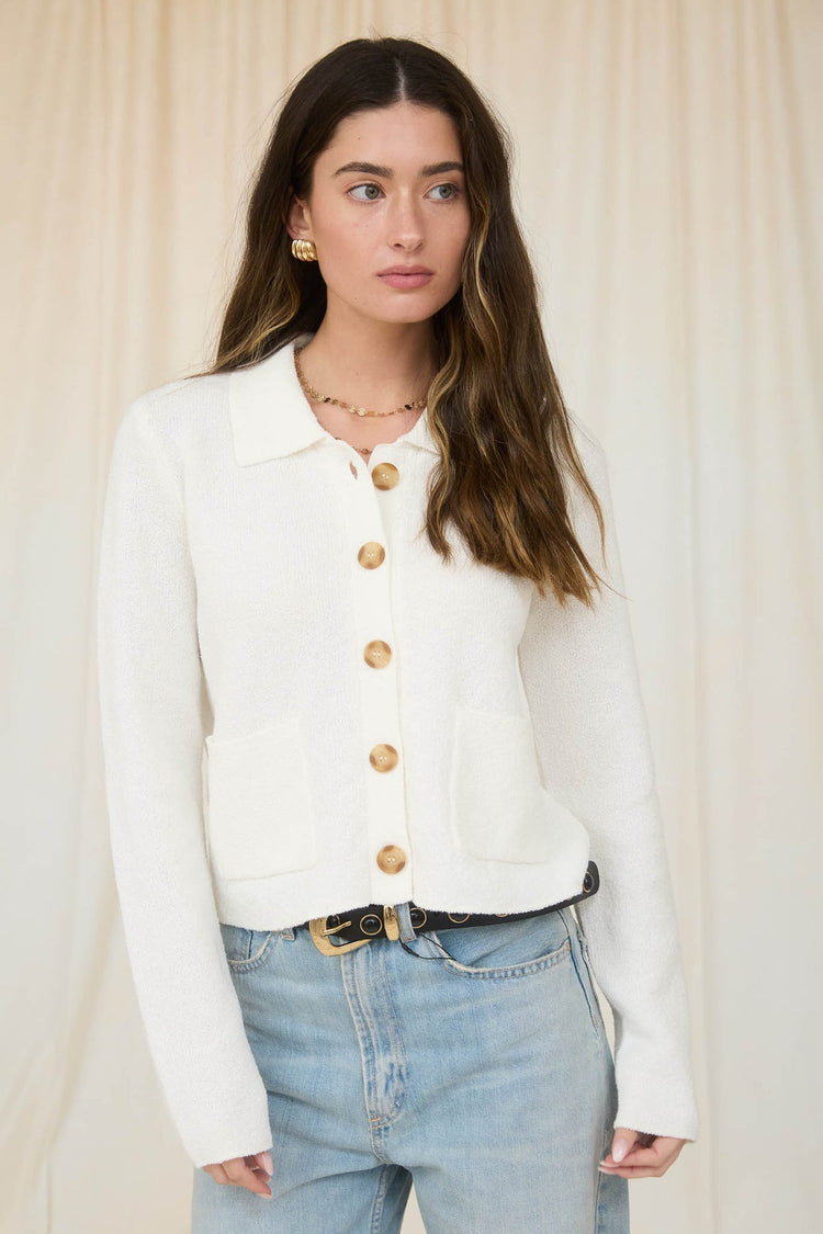 Long Sleeve Collared Button Down in Ivory