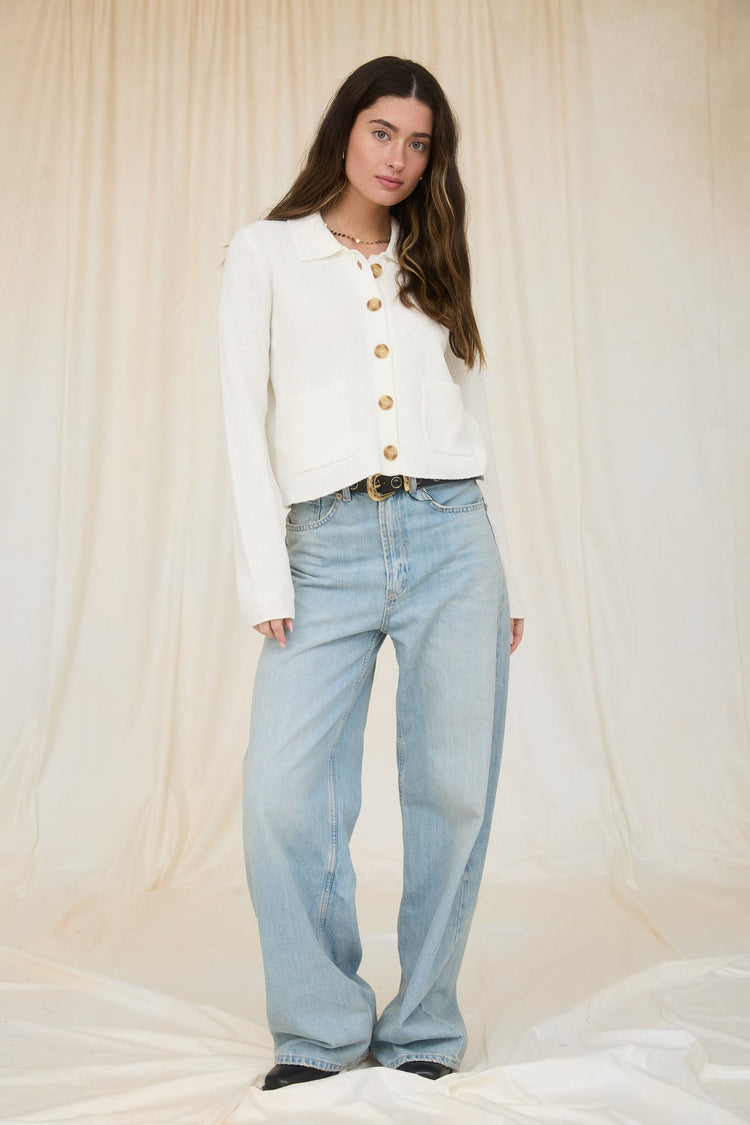 Long Sleeve Collared Button Down in Ivory