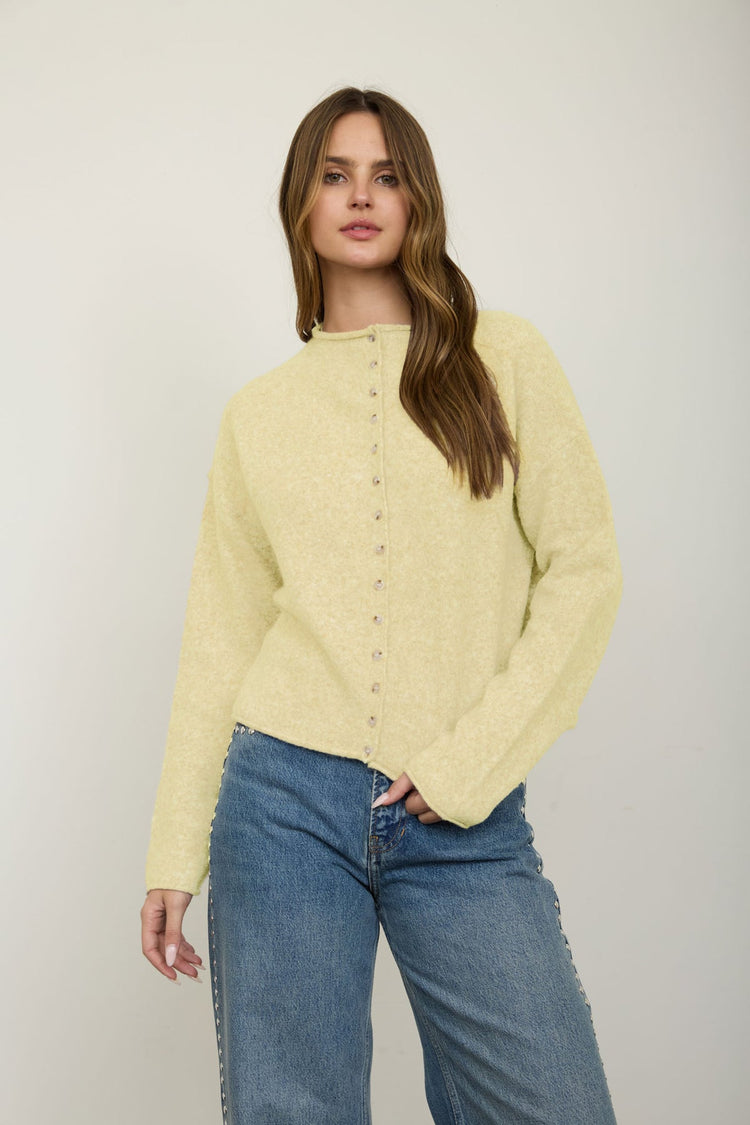 Raw Edge Mock Neck Button Down