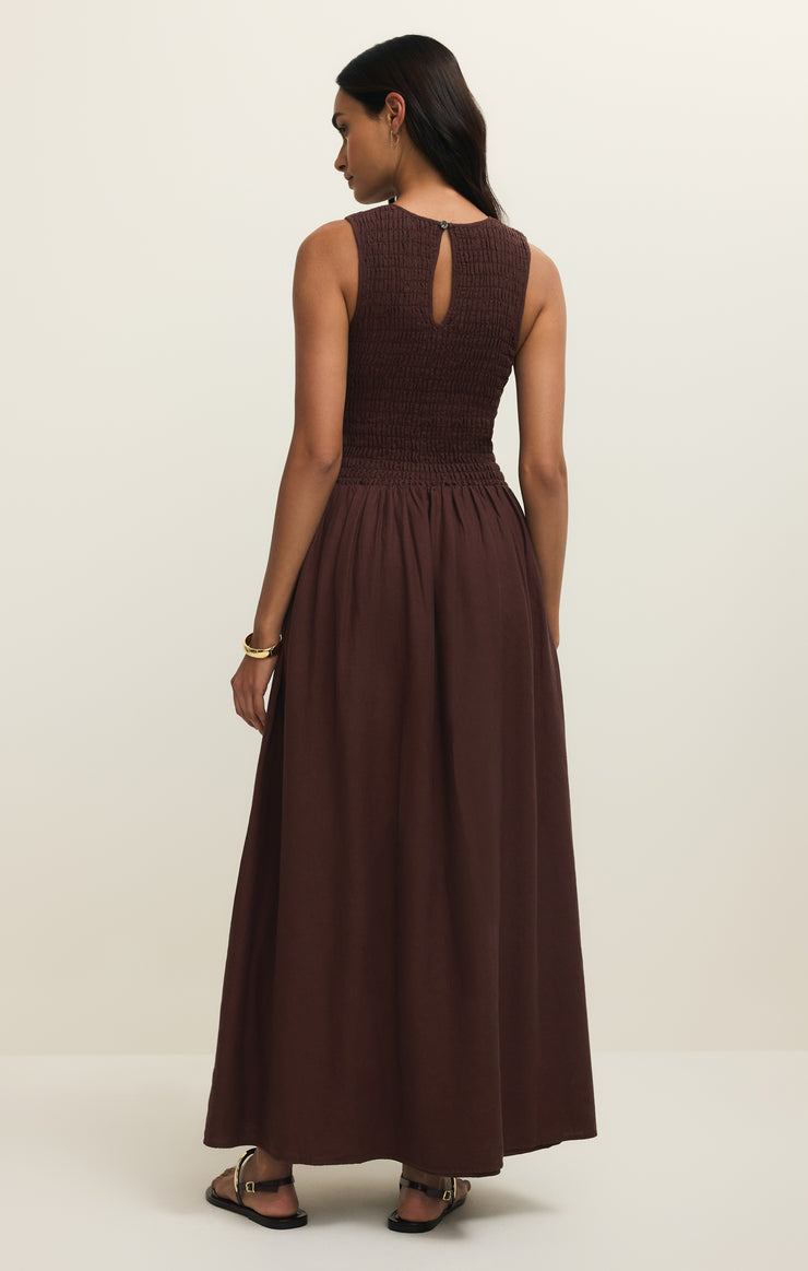 Z Supply Juniper Linen Maxi Dress in Chocolate Cherry