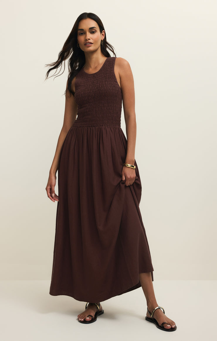 Z Supply Juniper Linen Maxi Dress in Chocolate Cherry