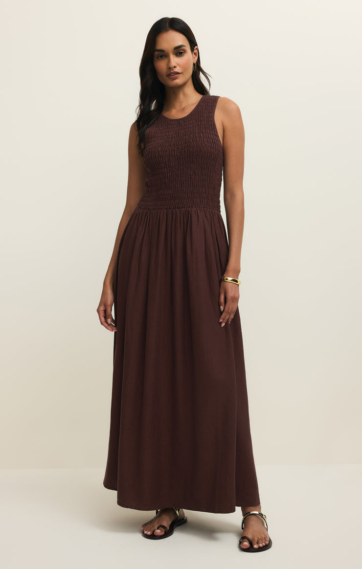 Z Supply Juniper Linen Maxi Dress in Chocolate Cherry