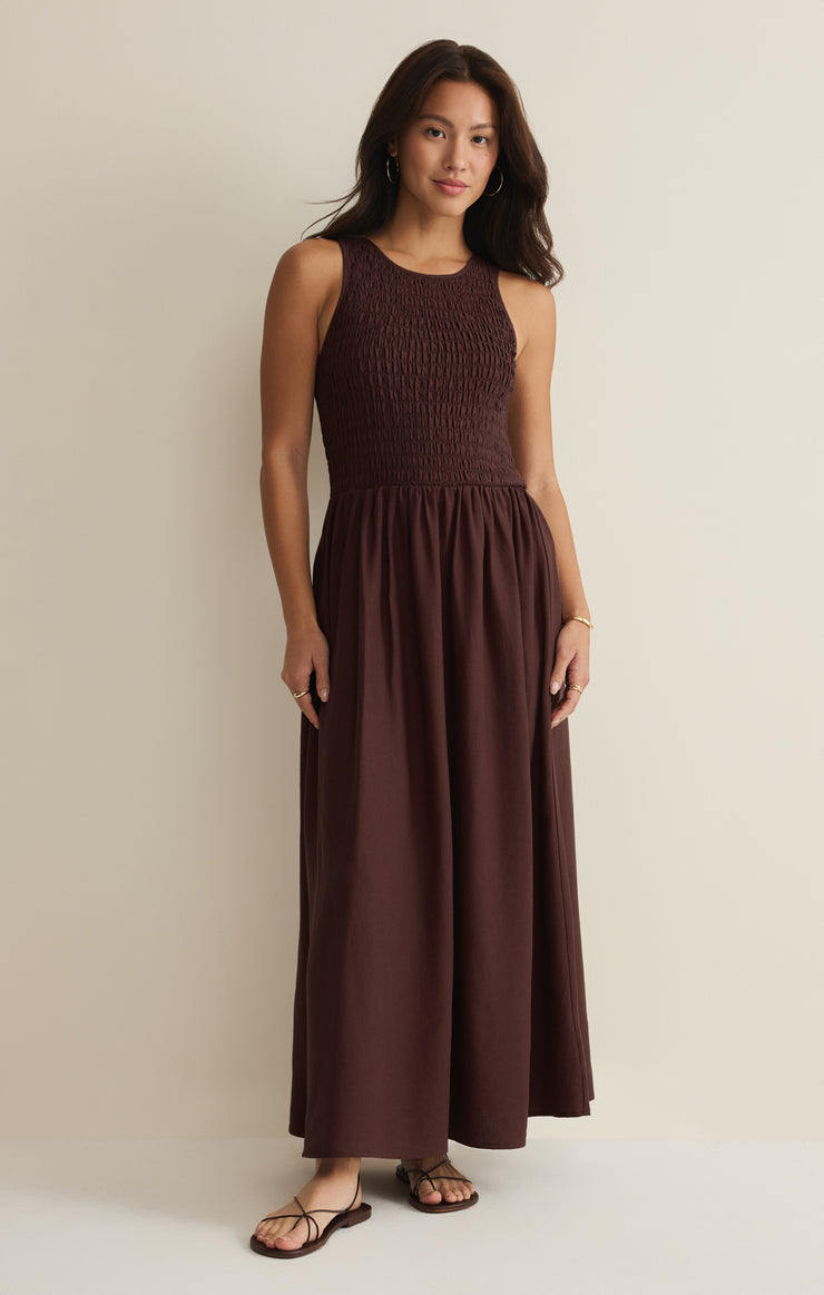 Z Supply Juniper Linen Maxi Dress in Chocolate Cherry