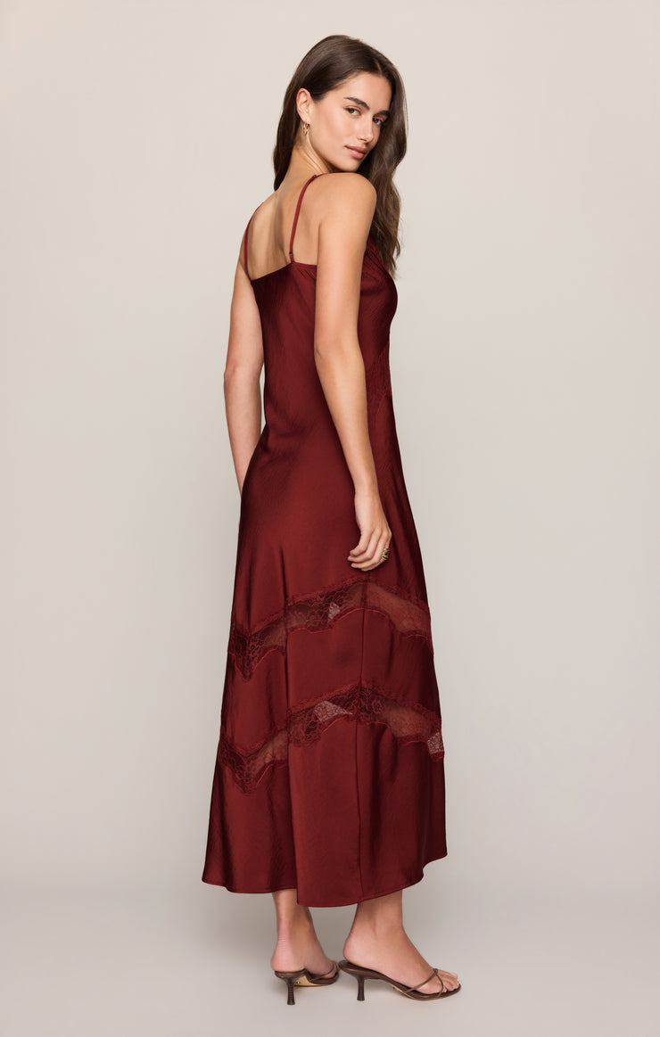 Z Supply Bruna Lace Inset Midi Dress in Velvet Rouge