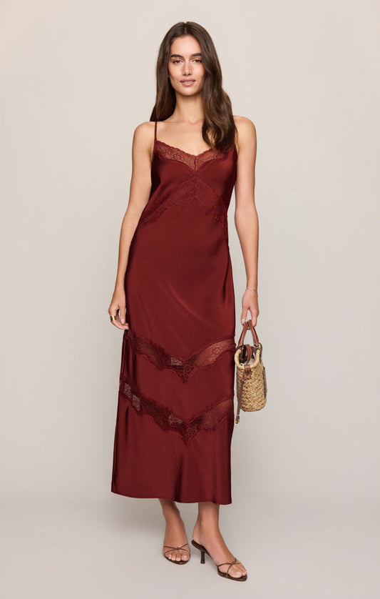 Z Supply Bruna Lace Inset Midi Dress in Velvet Rouge