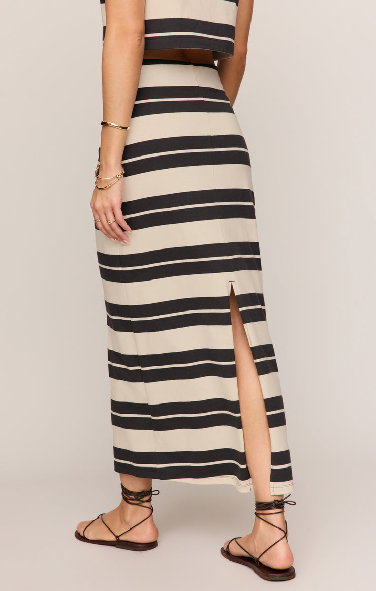 Z Supply Gail Striped Jersey Midi Skirt in Ash Black