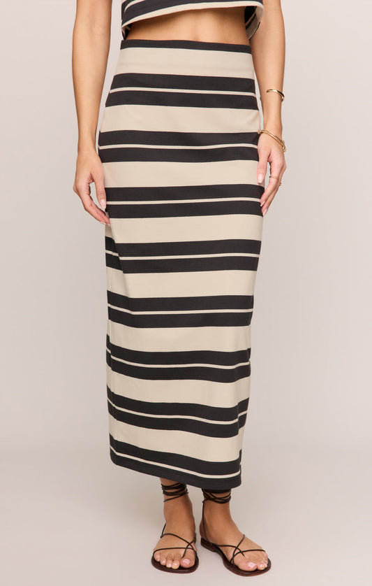 Z Supply Gail Striped Jersey Midi Skirt in Ash Black