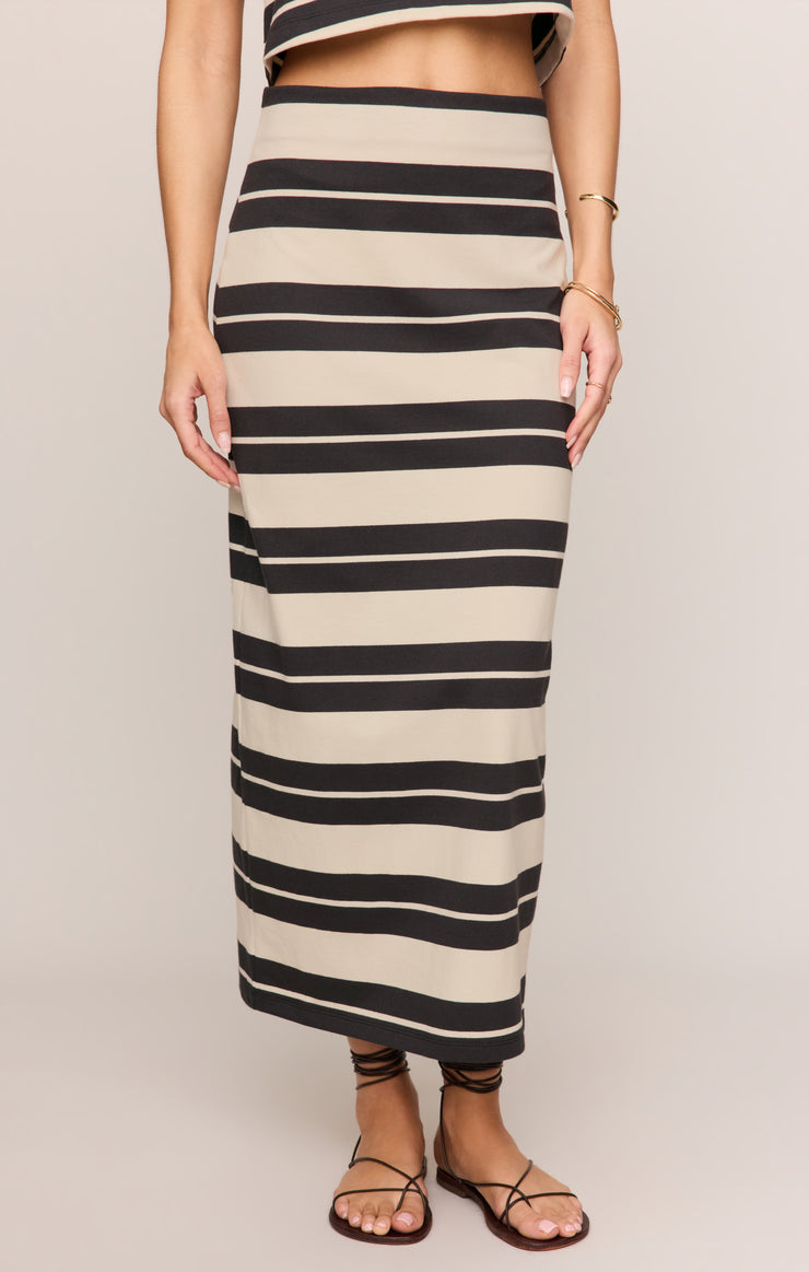 Z Supply Gail Striped Jersey Midi Skirt in Ash Black