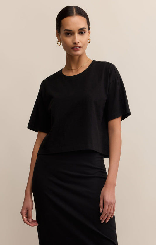 Z Supply On the Go Jersey Cotton Tee in True Black