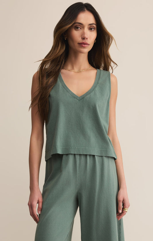Z Supply Sloane V-Neck Cotton Jersey Top in Hunter Green