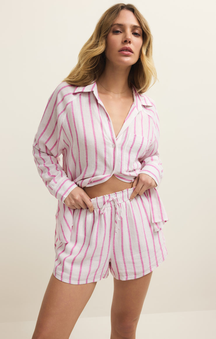 Z Supply the Perfect Linen Striped Top in Spanish Rose