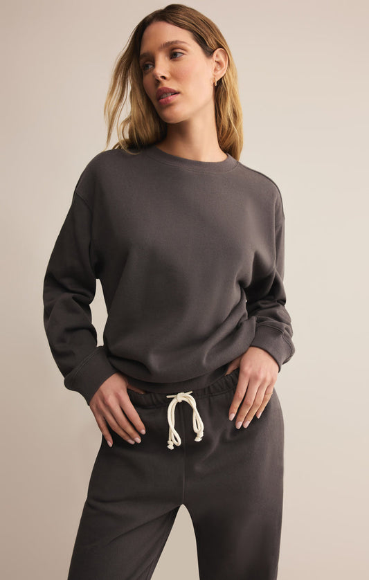 Z Suppy Boyfriend Cotton Sweatshirt Washed Black