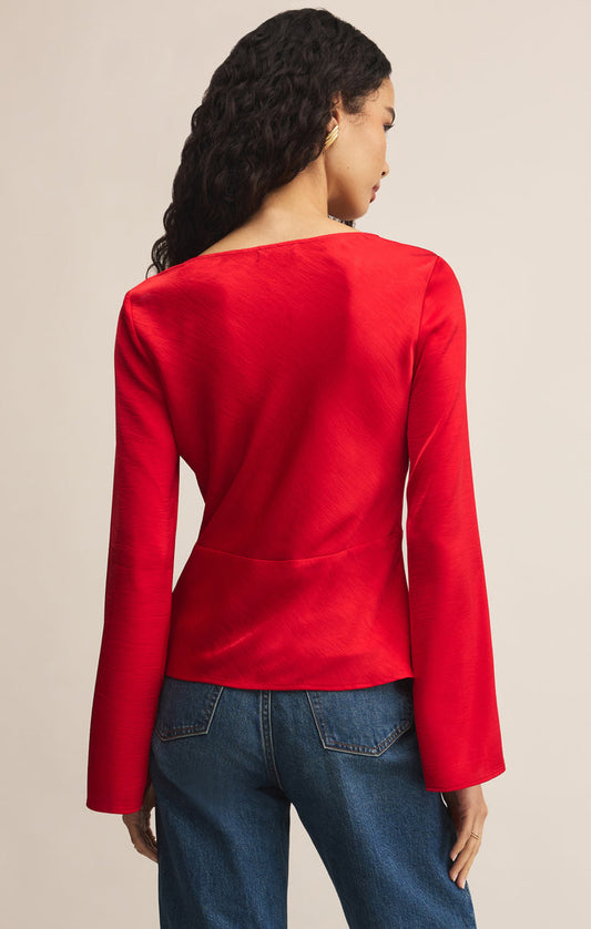 Z Supply Illara Tie Front Blouse in Red