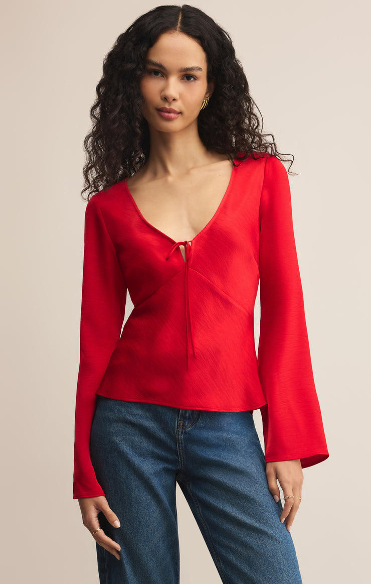 Z Supply Illara Tie Front Blouse in Red
