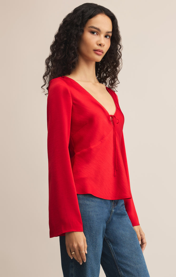 Z Supply Illara Tie Front Blouse in Red