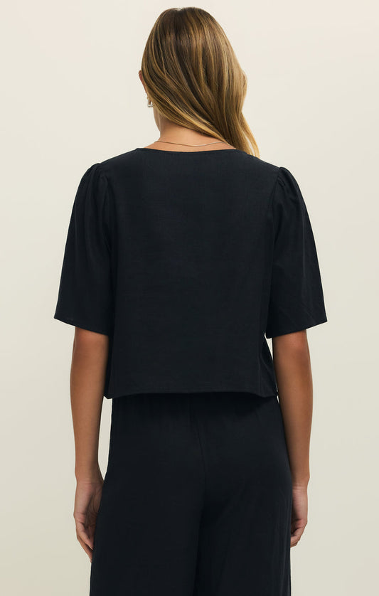 Z Supply La Belle Linen Crop Top in Black