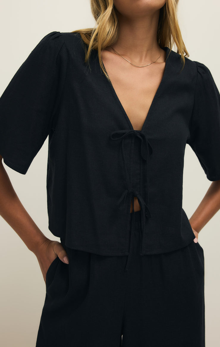 Z Supply La Belle Linen Crop Top in Black