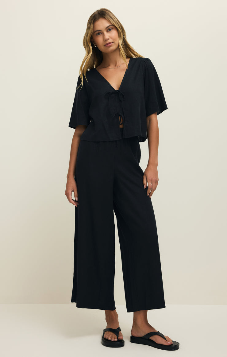 Z Supply La Belle Linen Crop Top in Black