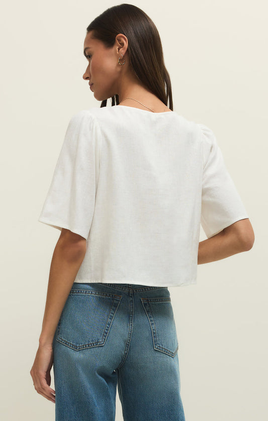 Z Supply La Belle Linen Cropped Top in White