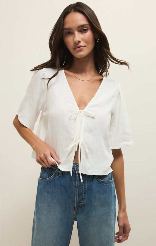Z Supply La Belle Linen Cropped Top in White