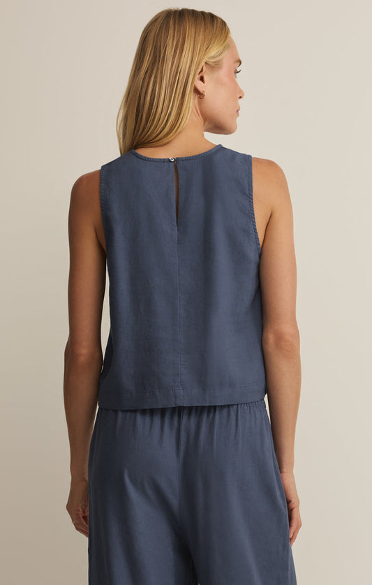 Z Supply Sloane Linen Cropped Tank in Vintage Indigo