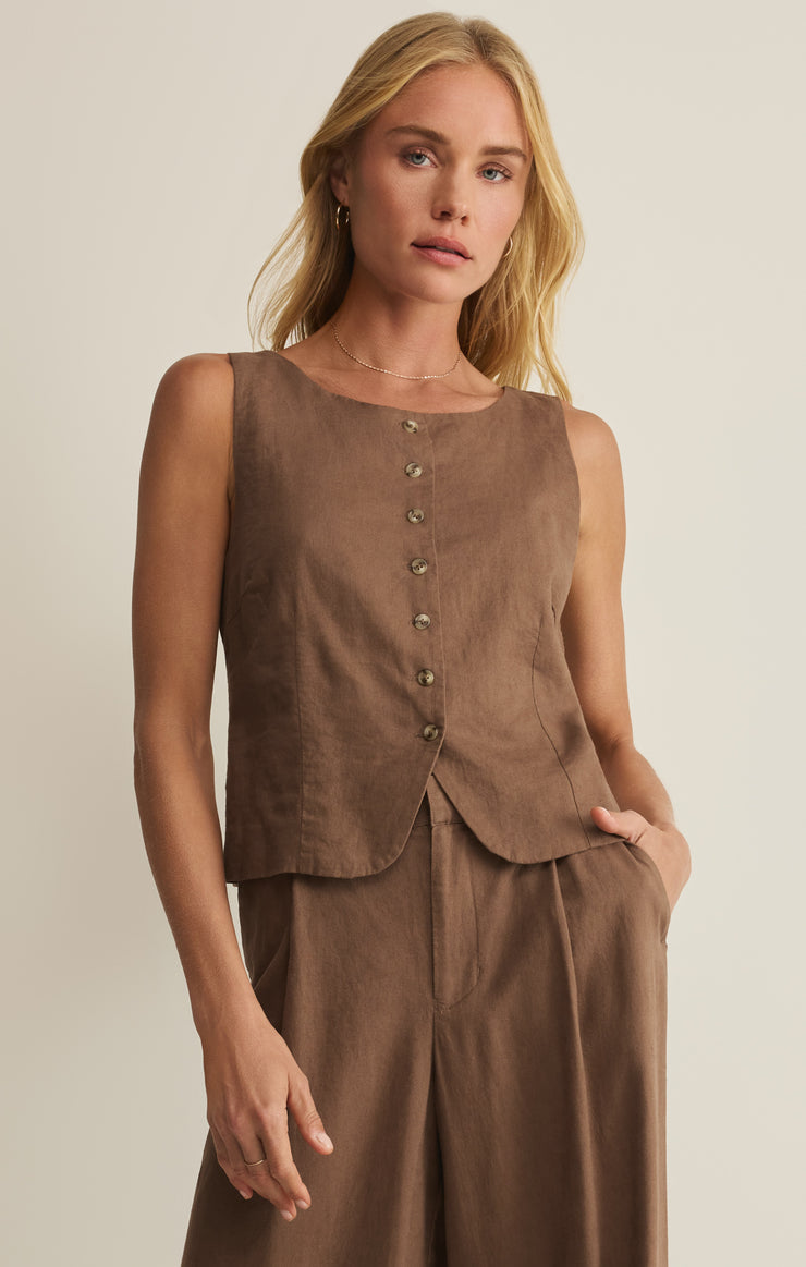 Z Supply Roman Linen Vest in Palo Santo