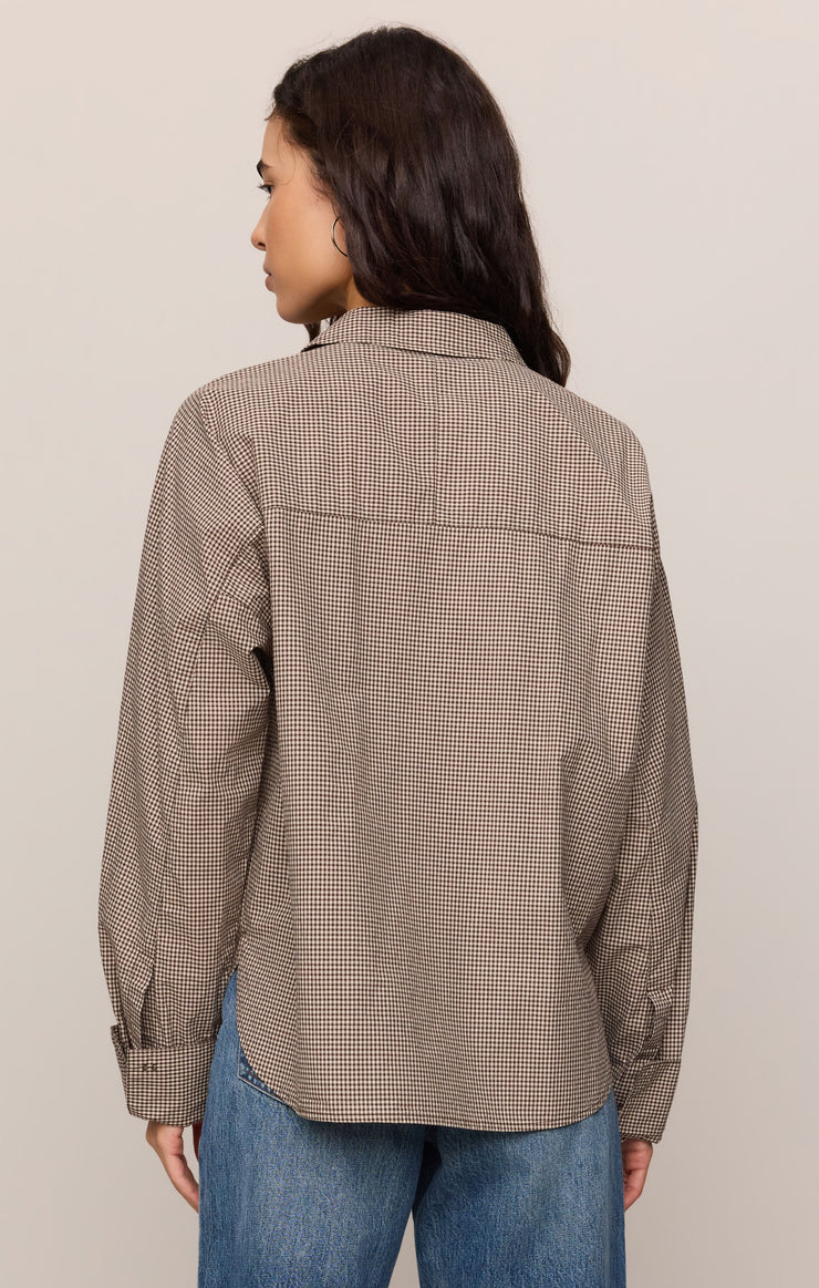 Z Supply On Duty Gingham Button Up Top Dark Chocolate