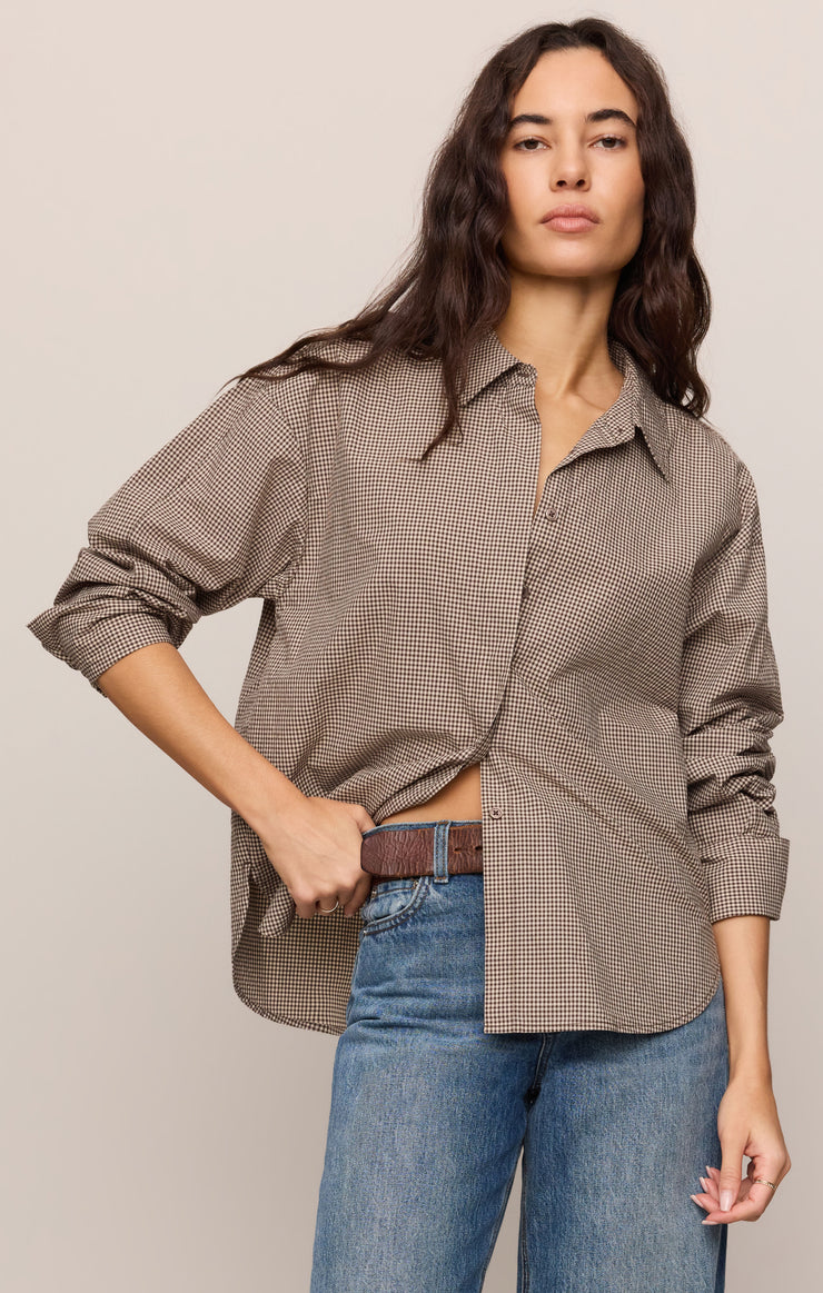 Z Supply On Duty Gingham Button Up Top Dark Chocolate