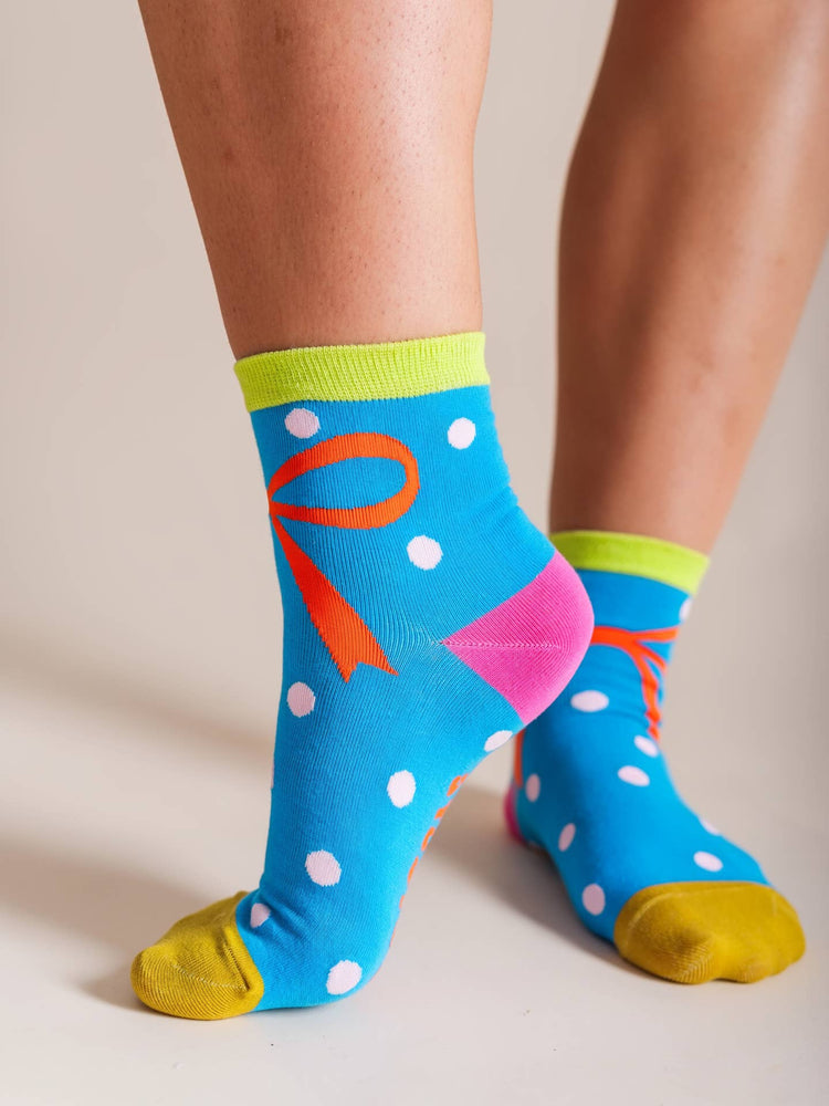 Holiday Bow Dot BlueWomen’s Cotton Ankle Socks