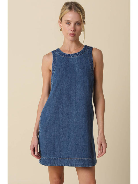 Livia Open Back Denim Shift Dress