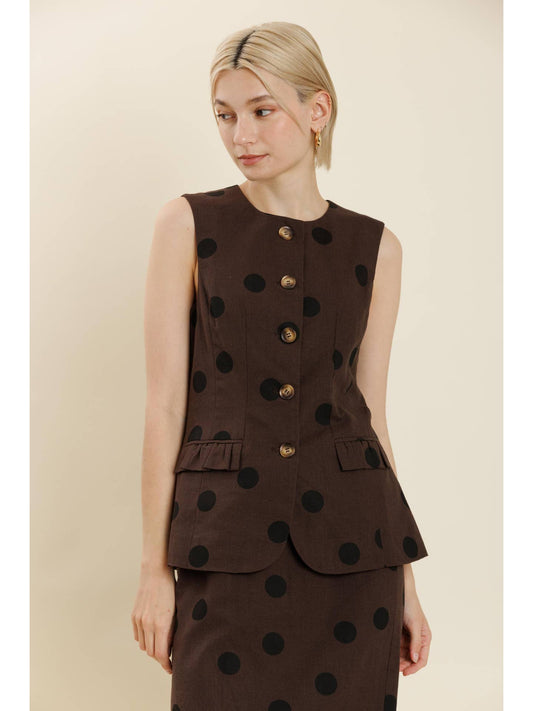 Linen Vest with Ruffle Pockets